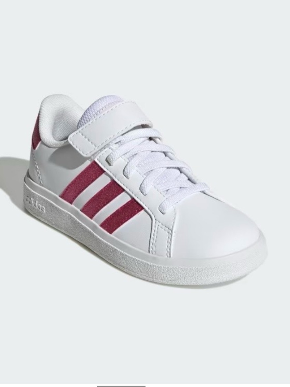 adidas Kids White Sneakers with Pink Three-Stripes